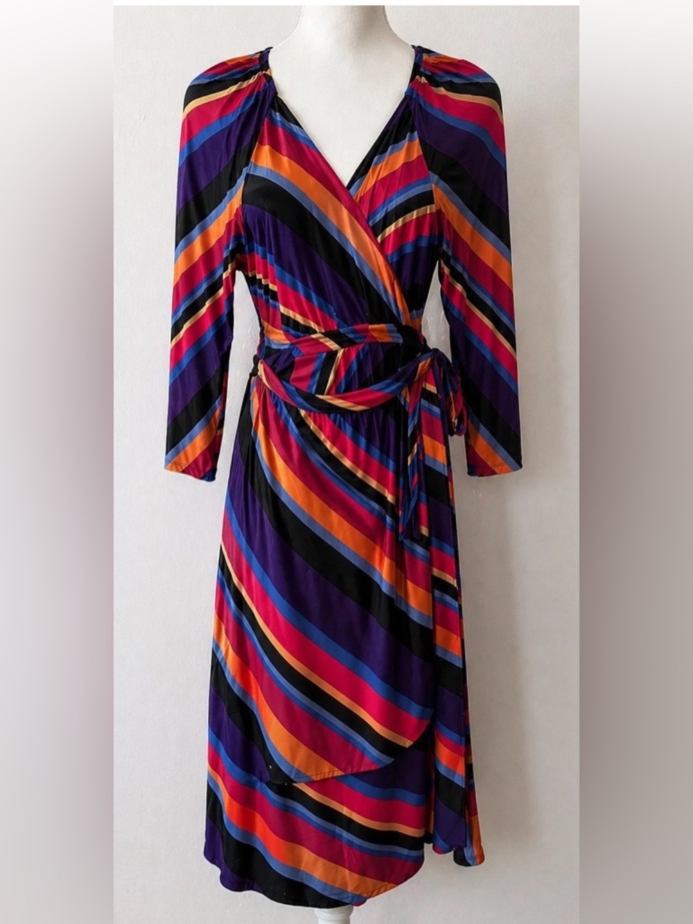 Maeve Anthropologie Wrap Dress Small Multicolor Stripe Tie Waist Midi